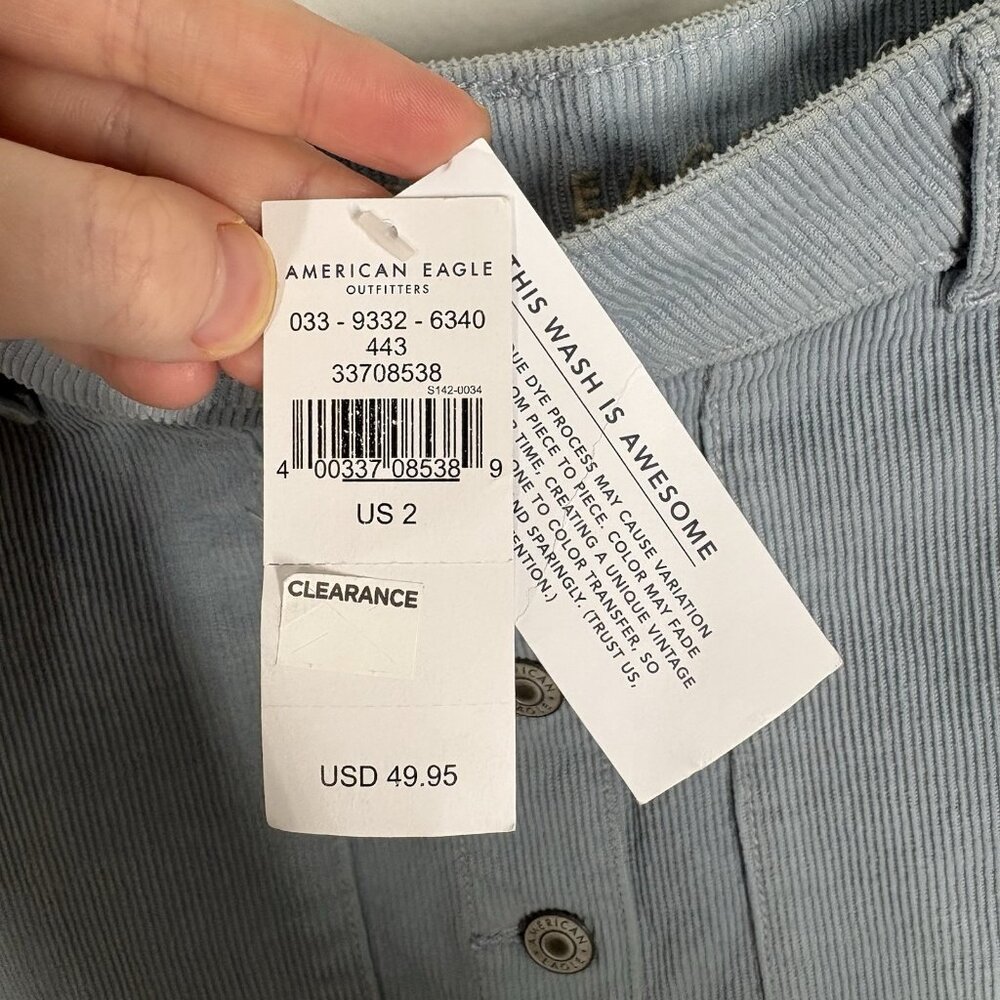 American Eagle Womn 2 Blue Corduroy Super Stretch Super Hi-Rise A-Line Skirt NWT - Picture 9 of 12